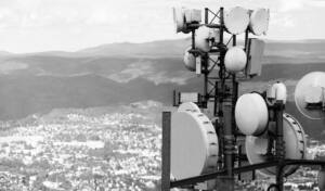 Telecommunications infrastructure overlooking a valley.