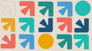 Multi-colored arrows and circles, the new brand elements