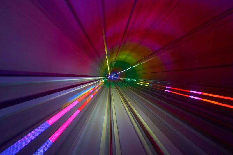 Tunnel with colorful lights.