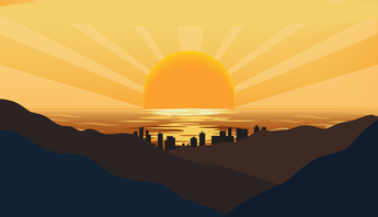 Digital illustration of a sunrise above a waterfront, with the silhouette of a city and mountains in the foreground. The sunlight symbolizes renewal of RDR's transparency work that this data breach settlement has enabled.
